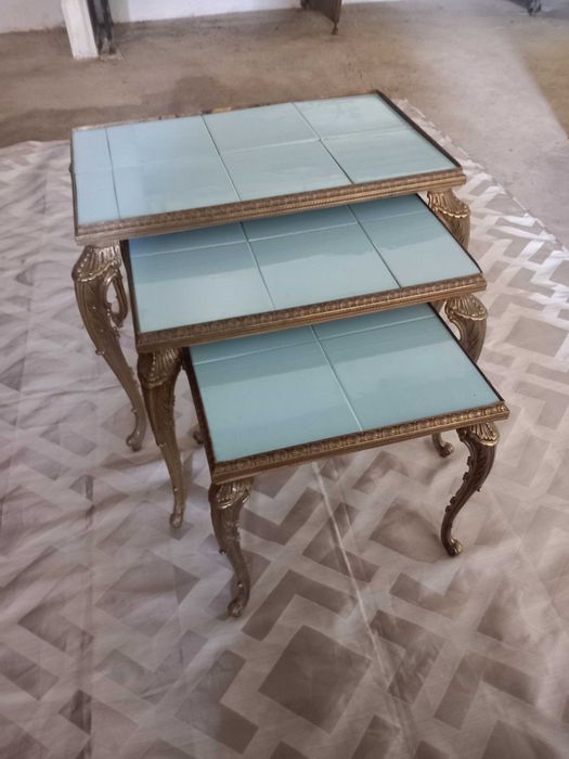 Hollywood Regency Nesting Tables in Old Bronze, 1960s, Set of 3