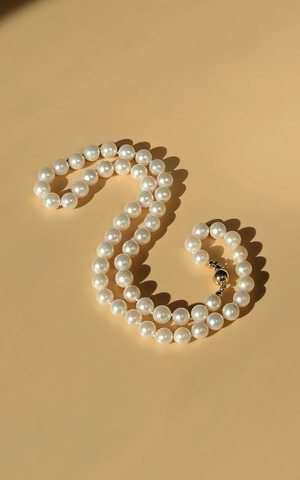 Naszyjnik 56 pereł Akoya 7–7,5 mm | żółte złoto 750 18K | certyfikat