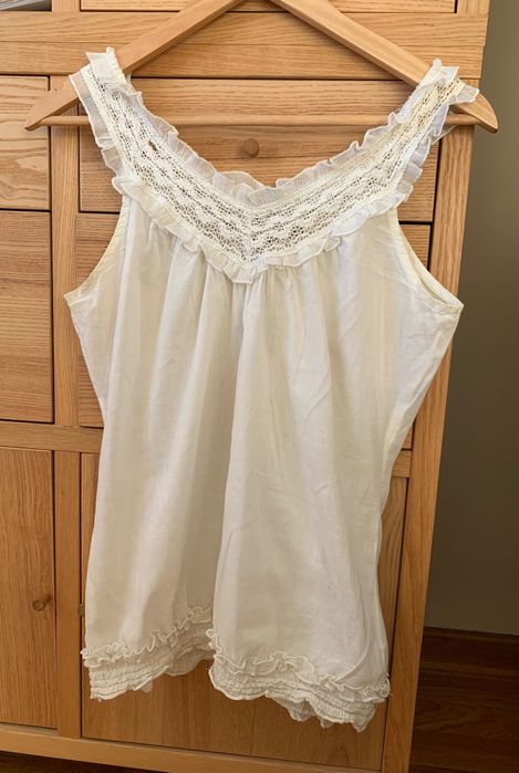 Biała koronkowa bawełniana bluzka top na ramiączkach boho cottagecore