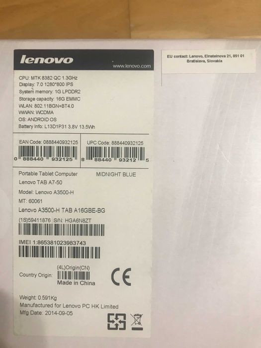 Tablet Lenovo Tab A7-50 A3500-h