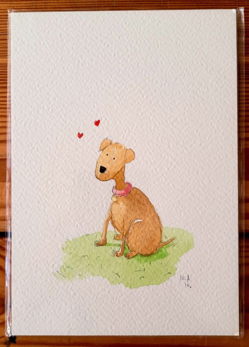 Aguarela original com um cãozinho
