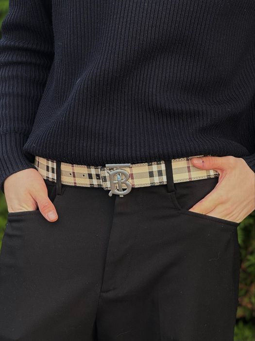 Ремень Burberry бежевый мужской ремінь Барбери шкіряний чорний пасок