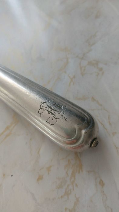 Przedwojenny posrebrzany nóż Schnobel Breslau piękny monogram