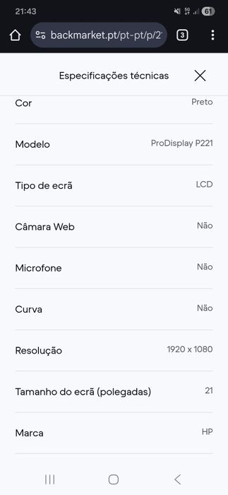 Monitor HP prodisplay p221