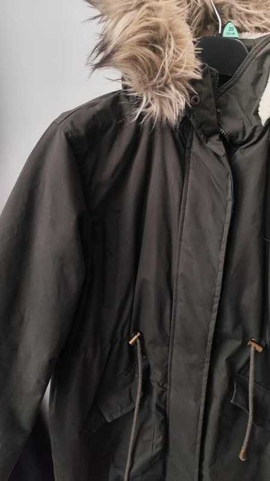 Ciepła zimowa parka 38 khaki miś futerko futro ocieplana