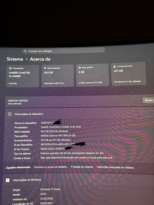 Pc gaming, RTX 3050, i5 14400F, 16gb ram ddr5