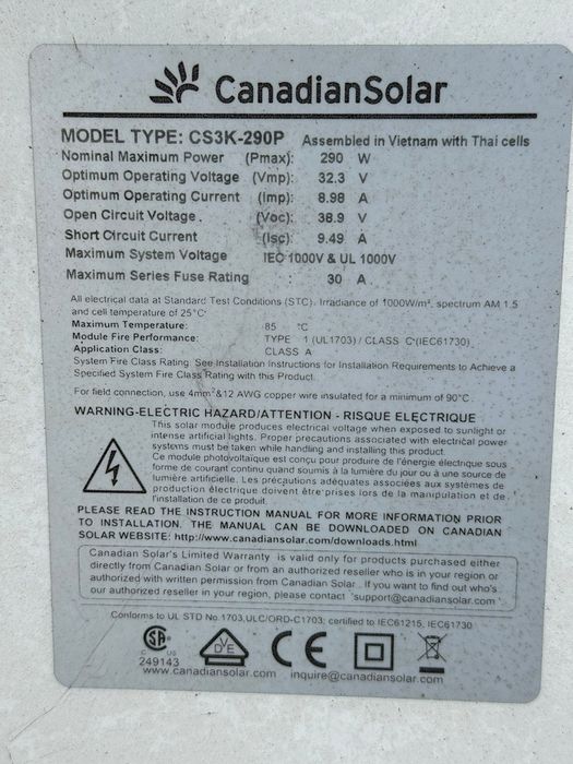 100 Painéis Solares Canadian Solar 290w