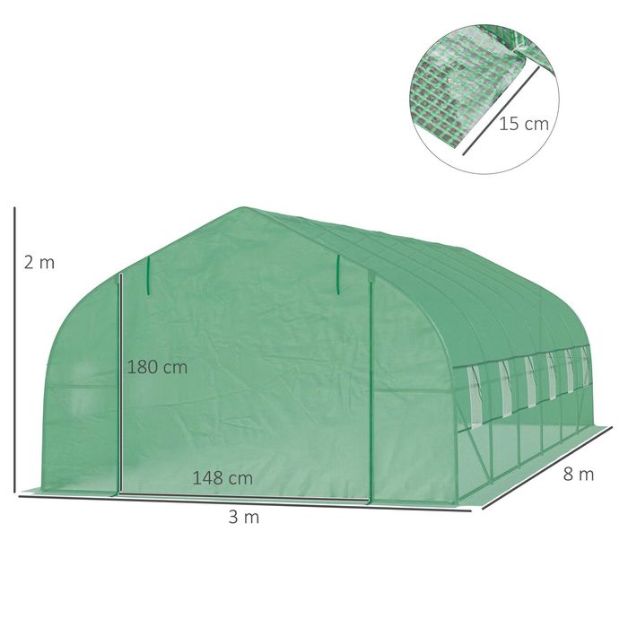 Estufa túnel 24m² 800x300x200 cm com 12 janelas