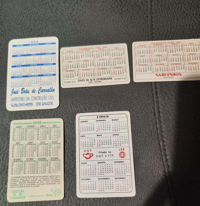 Cinco calendários de bolso de 1993