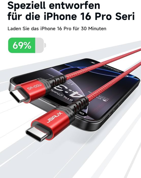 JSAUX Kabel USB C na USB C, 2 sztuki, 2m, 100 W