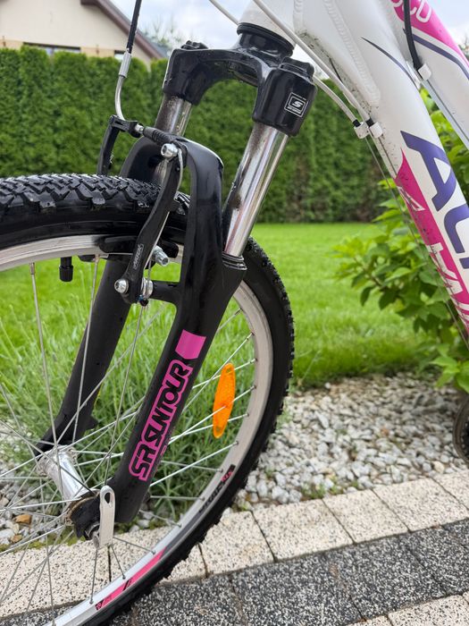 Rower młodzieżowy ALPINA eco lm10 biały z różowymi akcentami, 26-calowe koła