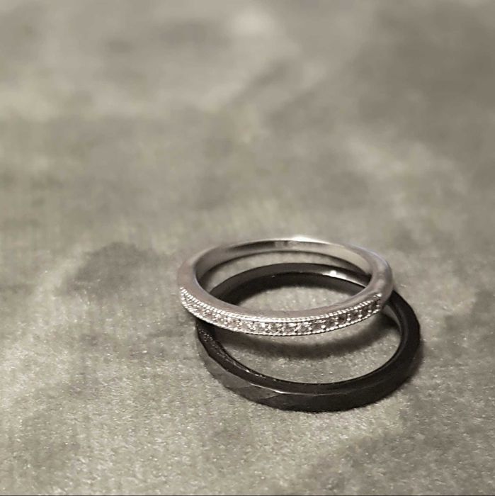 APART ceramiczny pierścionek podwójny srebrna obrączka