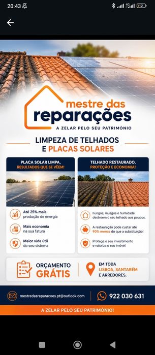Lavagem de telhados e painéis Solar