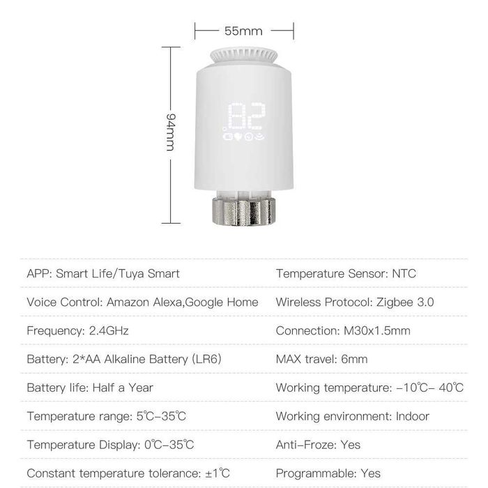 Avatto Intligentna głowica termostatyczna Tuya Zigbee