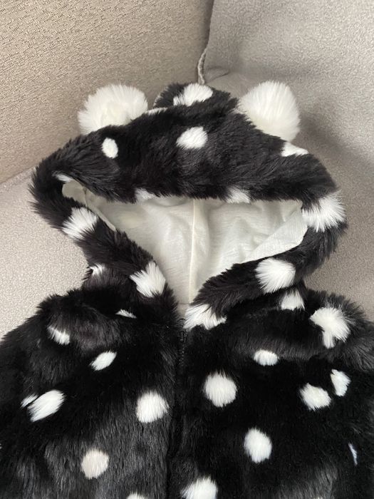 Шубка тедди на 5-6р, в горохи,курточка на осінь весну,чорна з білим