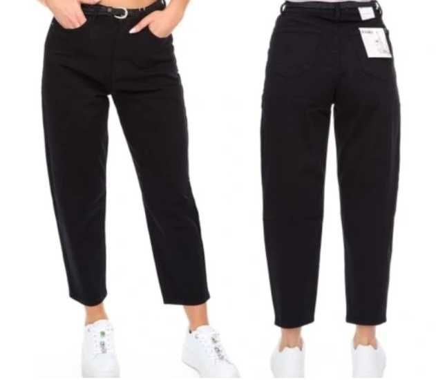 Spodnie jeansowe Balloon czarne M.SARA z paskiem rozmiary XS S M L XL