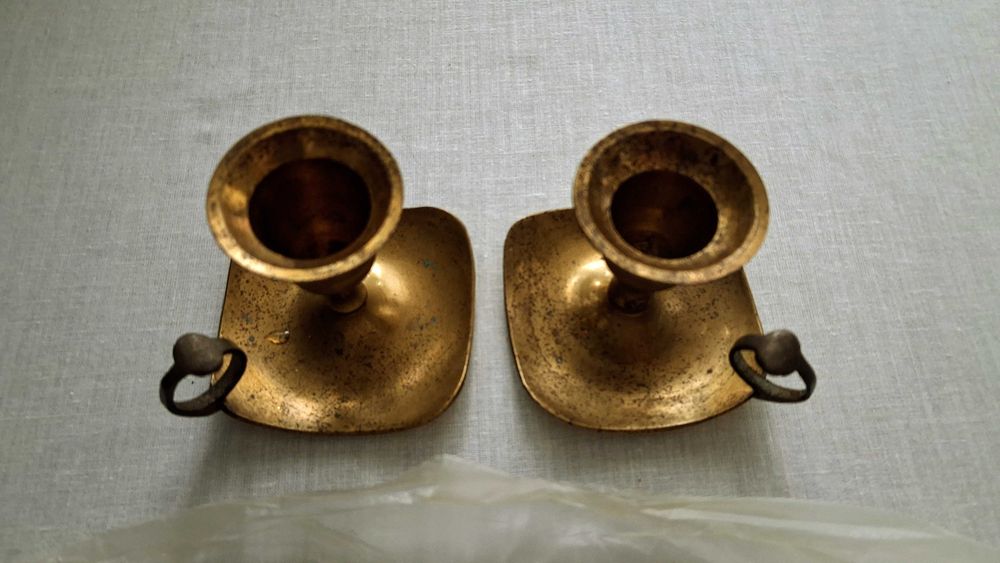 2 Mosiężne świeczniki z kagankiem + 4 świeczki cena za wszystko