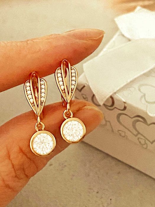 Позолочені Сережки "Кристал в Оправі" (Різні Моделі), Позолота. Серьги