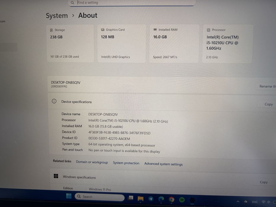 Laptop lenovo thinkpad E15 16ram i5 10 ssd 256