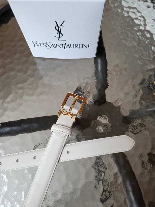 Biały damski skórzany pasek 105 cm w pudełku