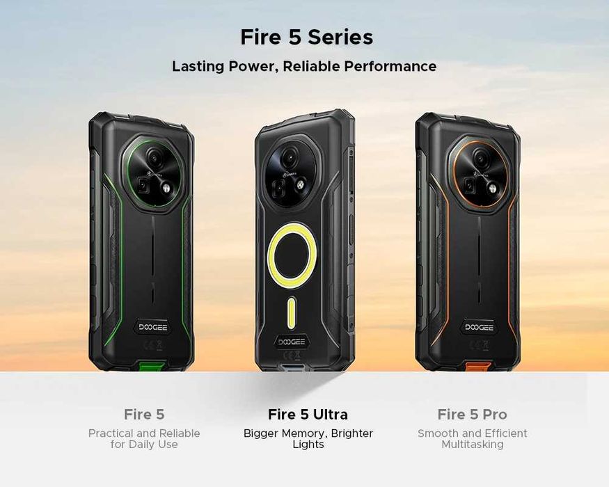 Telefone Ultra Resistente DOOGEE Fire 5 Ultra , 32GB (8+24) de RAM, 256GB de ROM,
