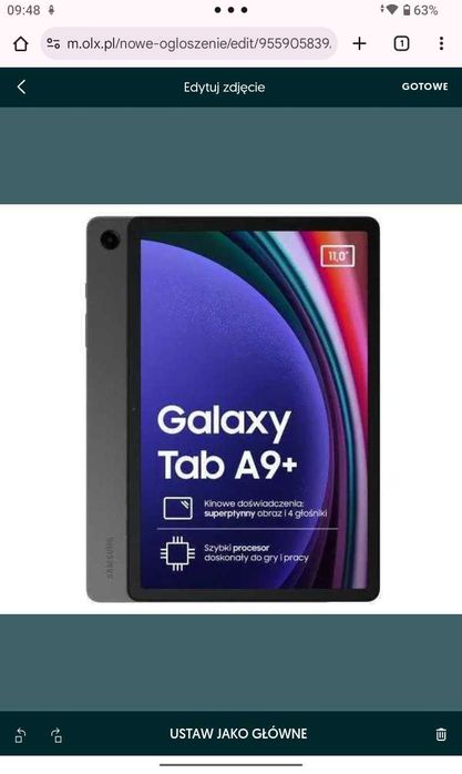 ELEGANCKI tablet Samsung A9+ w pełni sprawny. Ekran 11 cali. Pamięć 6/128gb