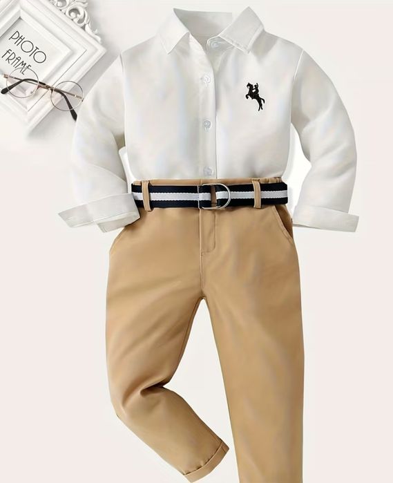 Elegancki zestaw 4-5 lat Koszula Spodnie Pasek Strój dla chłopca