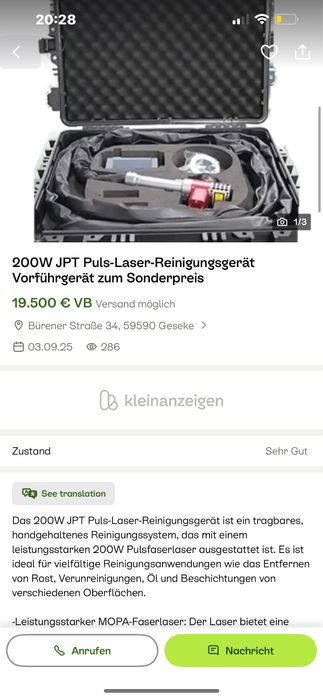 Лазер для чистки металу імпульсний 200 ват