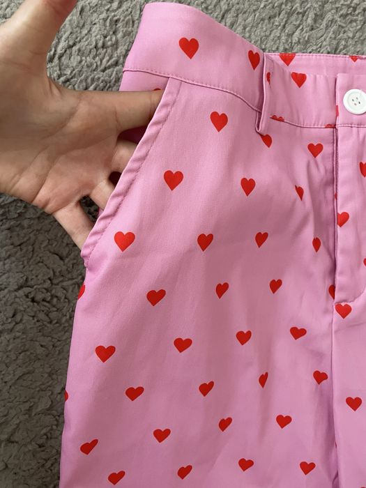 Прямі рожеві штани на високій посадці в серця від shein