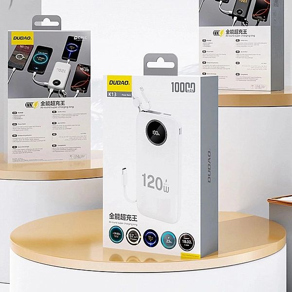 Powerbank Dudao K13/10000mAh z wbudowanym kablem - biały