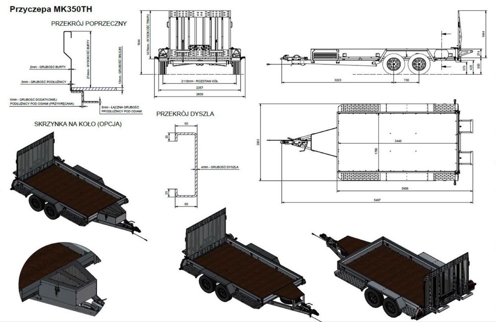 Przyczepa Zasław MK 350TH pod minikoparkę