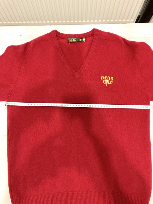 Sweter wełniany szkocki czerwony 100% wełna Lyle&Scott 38