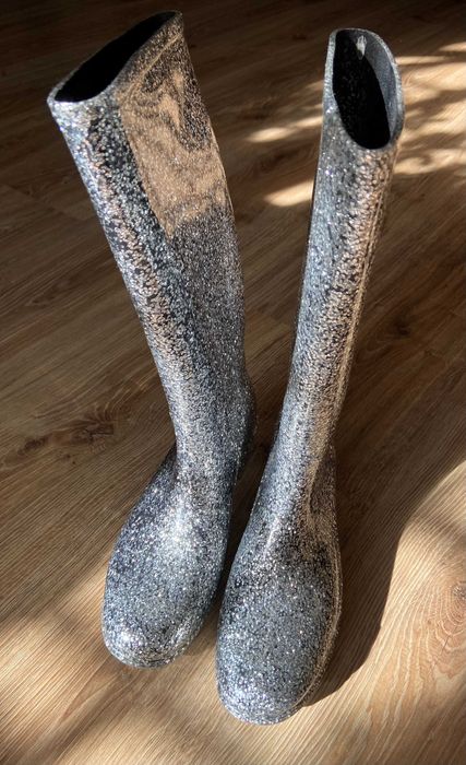 kalosze długie srebrne świecące rozmiar 38