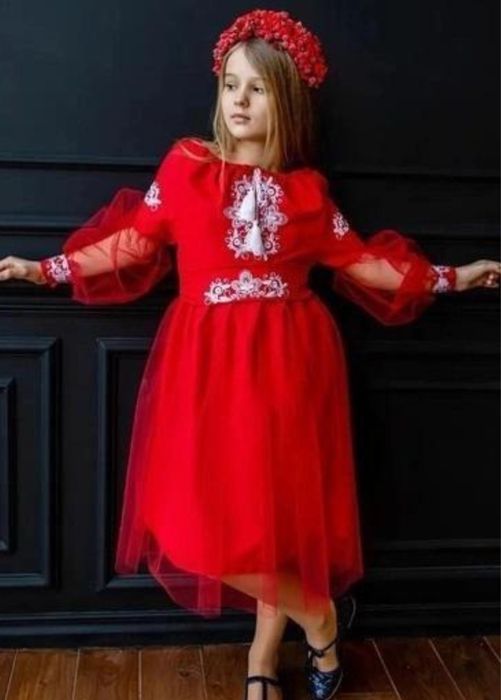 Вишиванка, плаття , сукня зелена, червона 104, 110, 122, 128, 140, 146