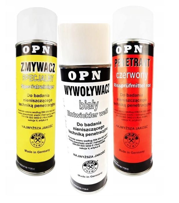 Zestaw do badania spoin Penetrant, Wywoływacz, Zmywacz OPN