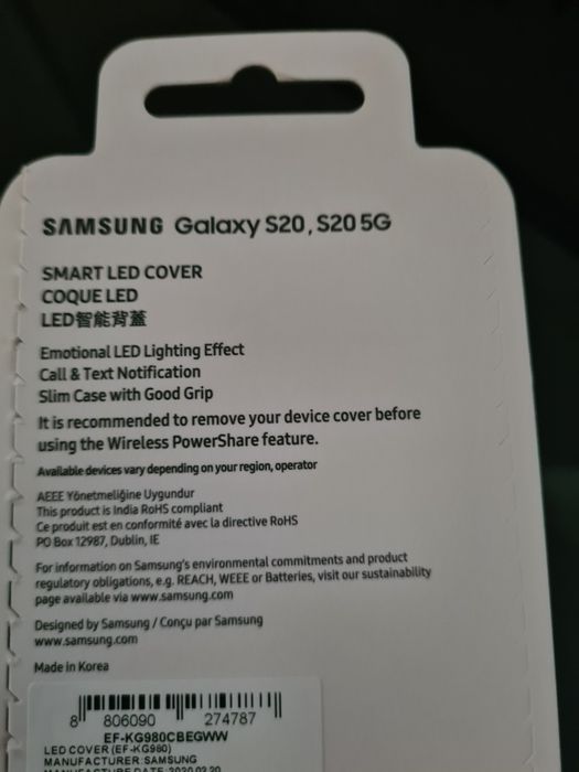 Samsung Capa protetora para Galaxy S20, capa traseira de LED inteligen