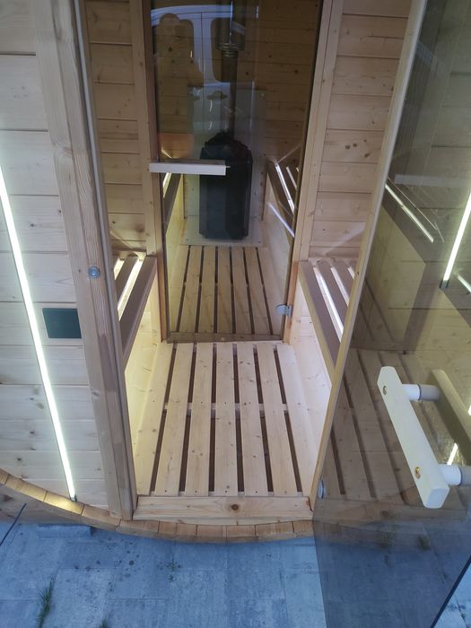 Sauna ogrodowa Beczka (Z przedsionkiem) 420 cm !! Piec na drewno !!