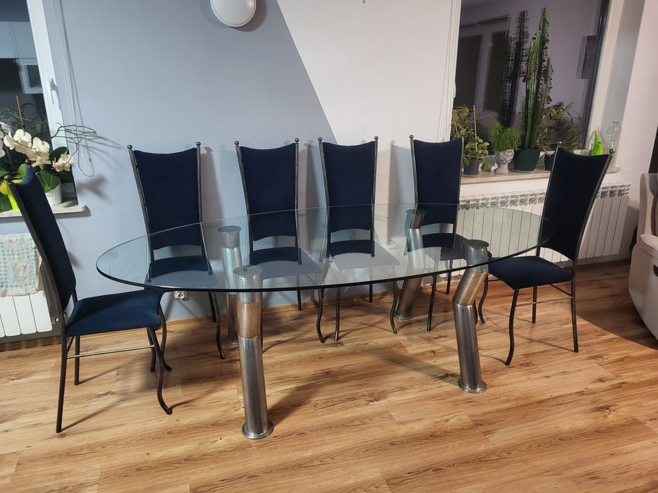 Stół szklany owalny plus 6 krzeseł