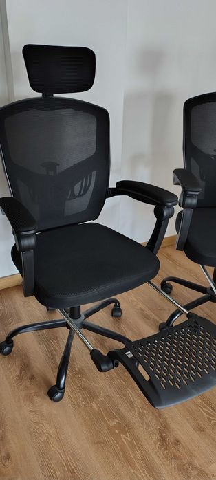 Cadeira de escritório ergonómica, com apoio de cabeça, apoio lombar e apoio de pés (2 unidades)