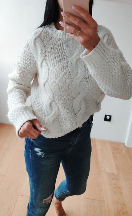 Swetr damski pleciony kremowy sweterek r.38 M