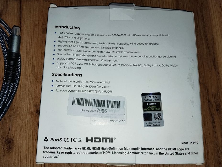 Kabel HDMI 8k 2m