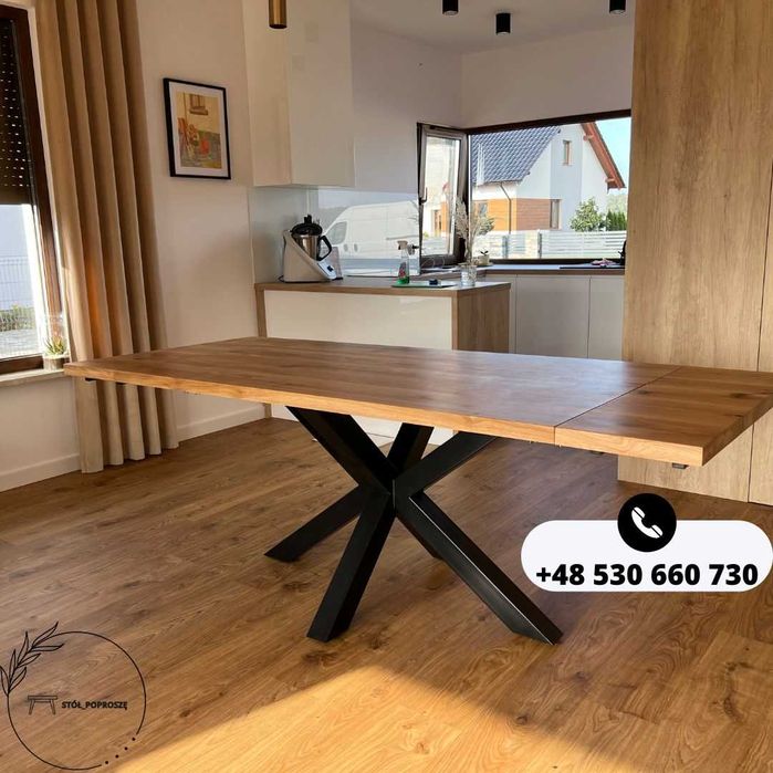 Stół lity dąb - Stół pająk - Stół rozkładany - loft- metal- producent