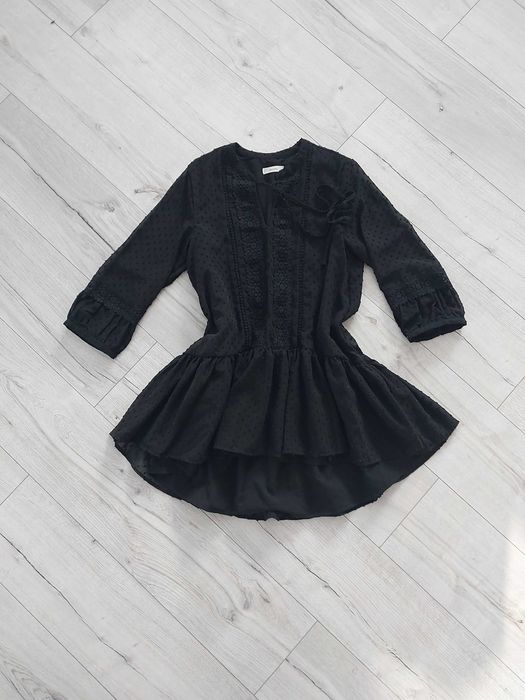 Bluzka tunika czarna boho Reserved zwiewna falbanka 36 S
