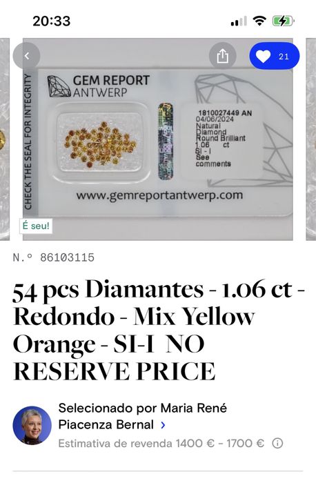 54 diamantes 1.06ct Mix Yellow Orange SI-I