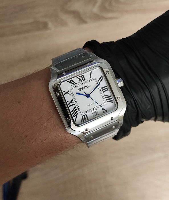 SEIKO MOD SANTOS Biały Niebieski Custom NOWY