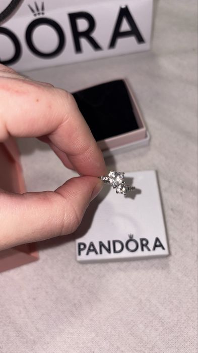 Anel Pandora Double Heart Sparkling Ring