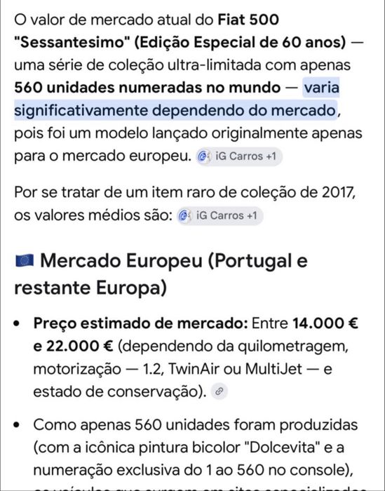 Fiat 500 60 Anos 2018 ( Coleção ) extrema Raridade