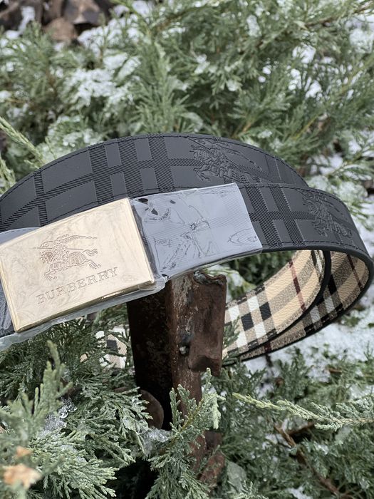 Чоловічий ремень Burberry двосторонній чорний/клітка 120 см