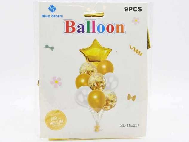 Balony złote 9 szt Zestaw Foliowe Lateksowe Wesele Urodziny