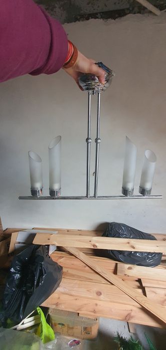 Żyrandol i 2 kinkiety: chrom i szkło